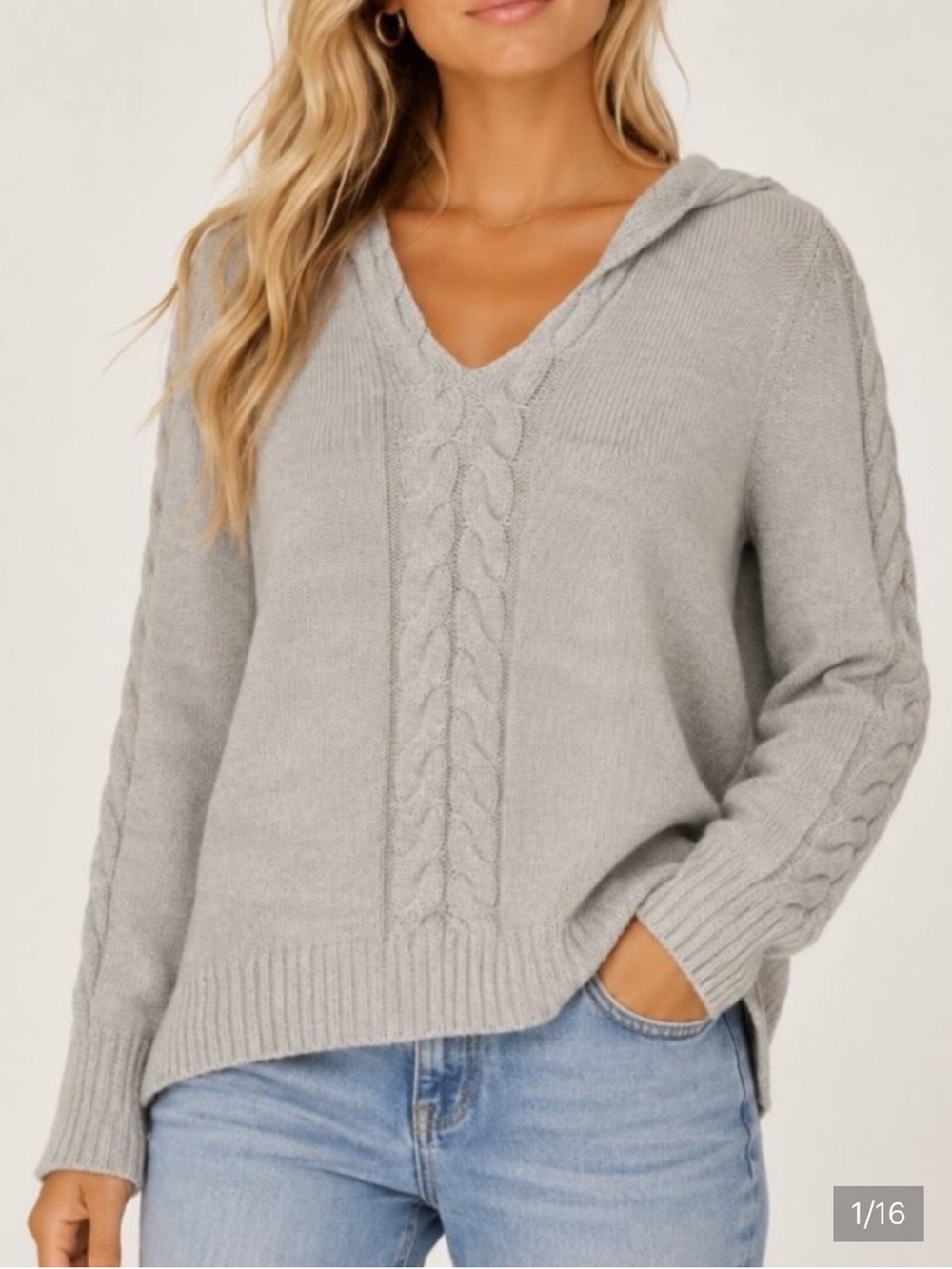 Tommy Bahama Women's Gray Coastal Cable Hoodie Sweater Linen Cotton Blend Sz M